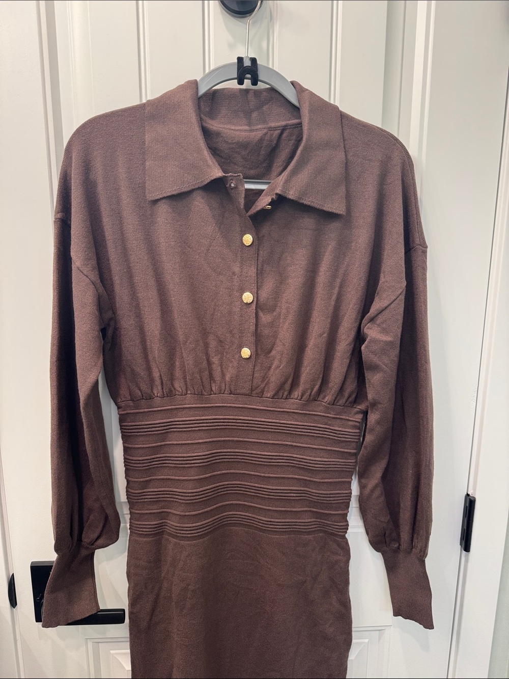 Commense Brown Long-Sleeve Polo Knit Dress